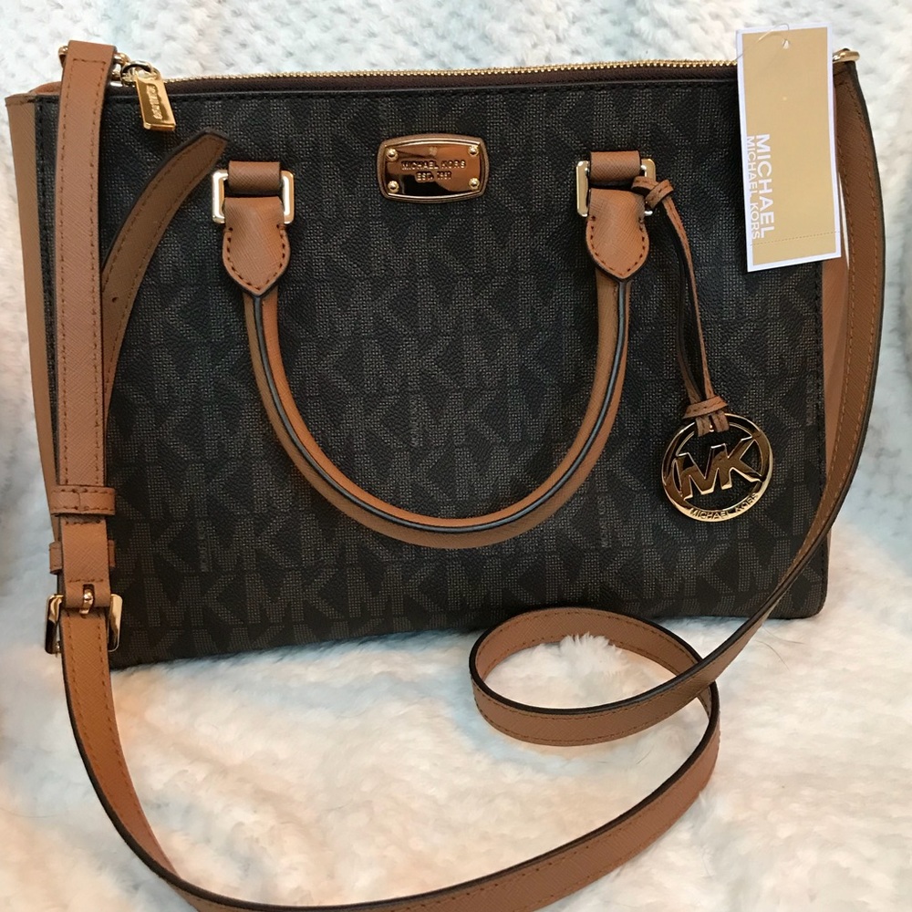 Michael Kors MK satchel dark browns canvas